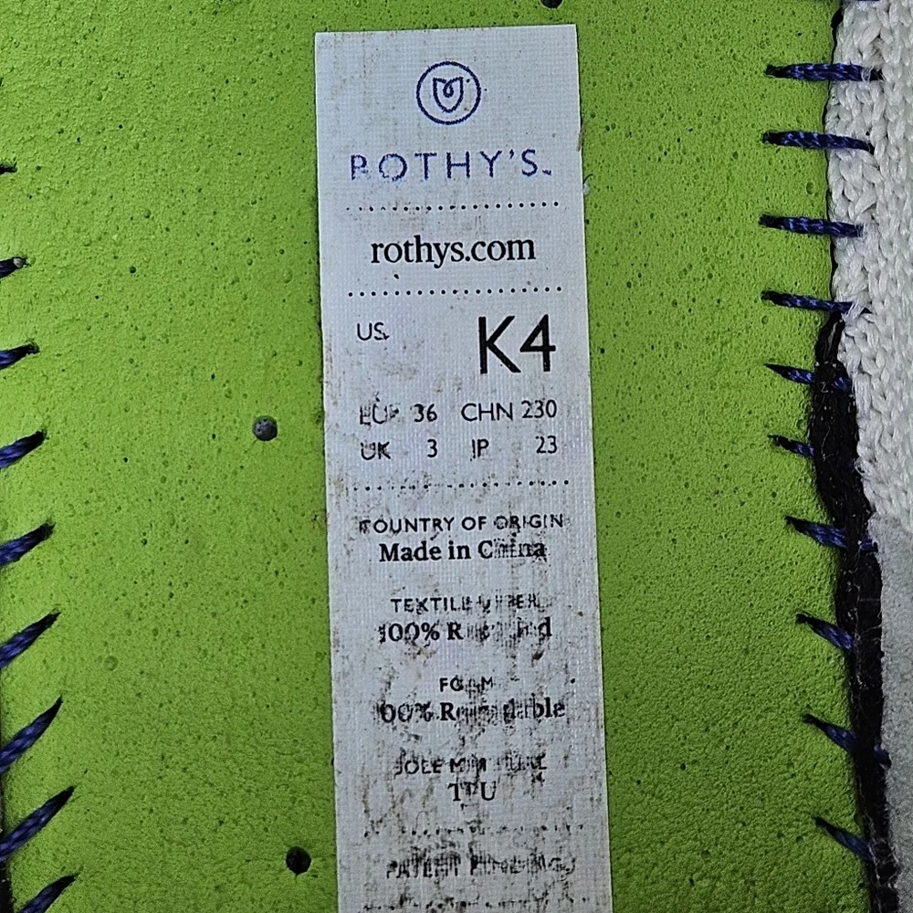 Rothys The Kid Rainbow White Sneaker Slip On Shoes Youth Girls Size 4